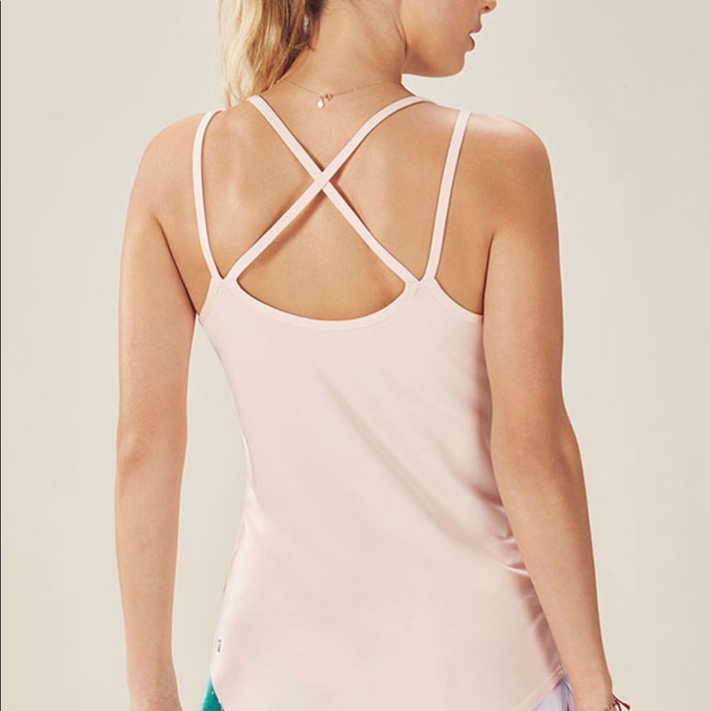 Blush pink fabletics strappy workout tank top